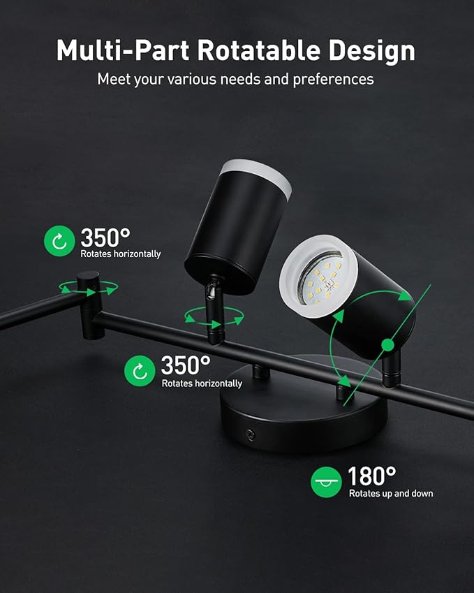 Bojim 6 Light Black Track Lighting Kit, Modern LED Track Lighting Fixtures Ceiling, Flexibly Rotatable LED Light Head with Acrylic Ring, Kitchen Ceiling Track Light (GU10, Bulbs Not Included)