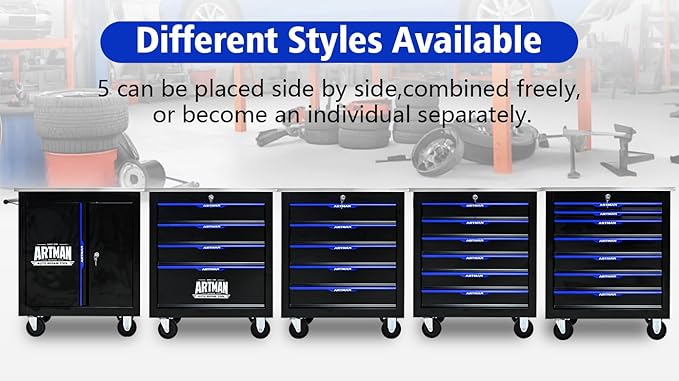 Rolling Tool Chest with 2 Doors and Adjustable Shelves, 25.9" D Movable Lockable Tool Cart Multi-Functional Hardware Storage Cabinet Box Auto Repair Locker