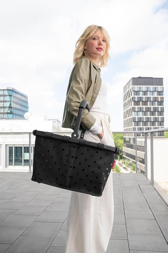 reisenthel carrybag glossy dots black - Sturdy shopping basket with plenty of storage space and practical inner pocket - Elegant and water-repellent design