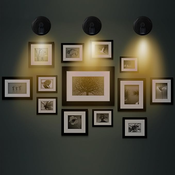 Battery Operated LED Spotlight, Picture Spot Lights, Indoor Uplighting, Puck Lights with Remote, Plants Tree Spotlight, Display Light for Paintings Dartboard Portrait Frame-Black