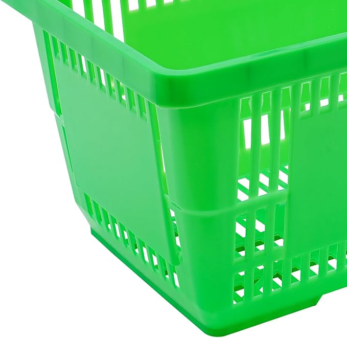 12 Pack Commercial Shopping Baskets - 28L Black/Yellow/Green Nesting Stackable Bins with Invisible Handle for Retail, Supermarket, Warehouse Durable Store Basket (Green)
