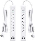 2 Pack Power Strip, 15FT Long Extension Cord, Surge Protector with 6 Outlets and 4 USB Charging Ports(2 USB C), Flat Plug Overload Protection, Wall Mount for Home Office Dorm College