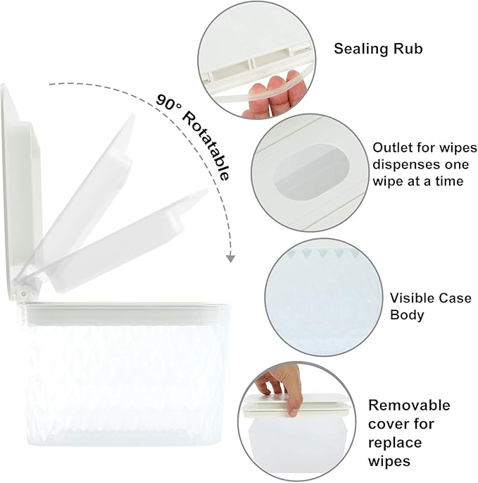 2 Pack Wipes Dispenser Seal-Designed Wipe Dispenser Holder Wipes Case Box for Bathroom Keep Wipes Fresh, Dust-Proof & Non-Slip