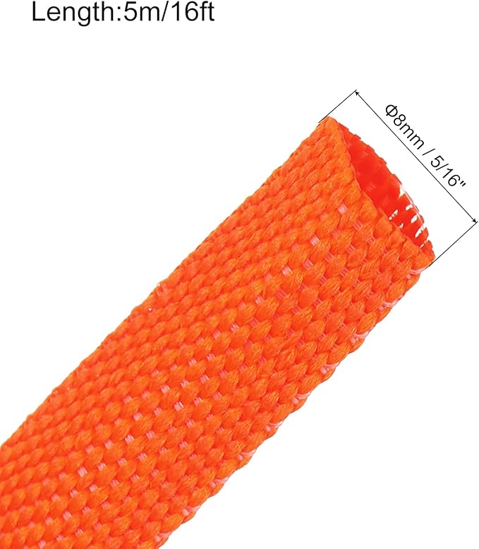 MECCANIXITY Braided Cable Sleeves Heat Shrinkable Fabric Sleeving, 5/16" 16ft Orange 2:1 Ratio Heat Shrinkable Cord Protector for Harness Cable, Network Cable Protection, Cable Management