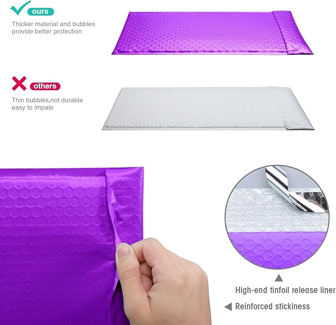 GSSUSA Purple Bubble Mailers 6X10 Inches 500 Pack, Padded Poly Bubble Mailer, Small Padded Envelopes Strong Adhesion Bubble Envelopes,Self-Seal Mailing Envelopes for Small Business,Package Supplies