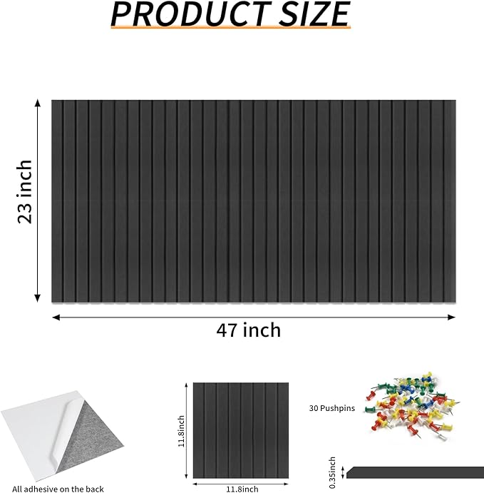 Large Felt Bulletin Board 23x47 Inch, 8pcs Peel and Stick Felt Wall Tiles Modern Push Pin Board for Wall Organization