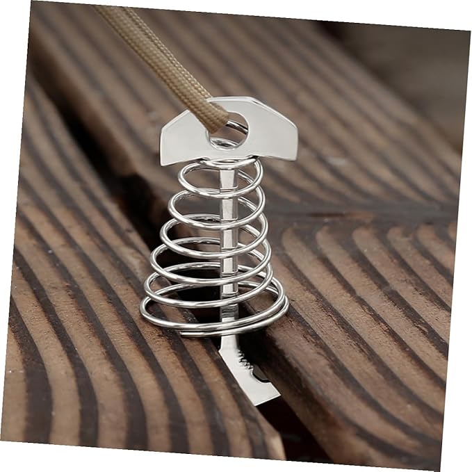 POPETPOP 2pcs Fish Bone Tent Pegs Stainless Steel Spring Hook Lightweight Ground Nails for Camping Hiking Outdoor Tent Accessories Small
