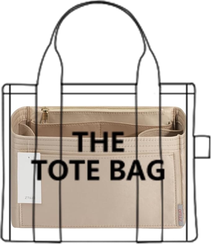 ZTUJO Purse Organizer Insert For Handbags, Silky Touching Bag Organizer Insert With Bottle Holder, Perfect for Speedy, Neverfull, Tote,ONTHEGO,Artsy,Handbag and More (Slender Medium, Silky Beige)