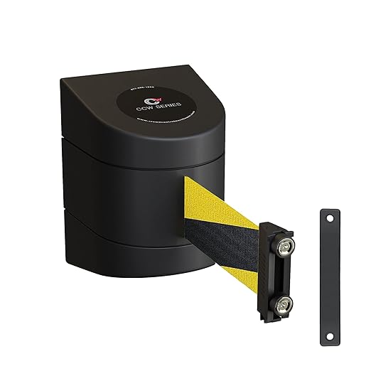 Crowd Control Warehouse - CCW Series WMB-220 Magnetic Wall Mount Retractable Belt Barrier - 15 Foot, Black and Yellow Safety Belt and Black ABS Case