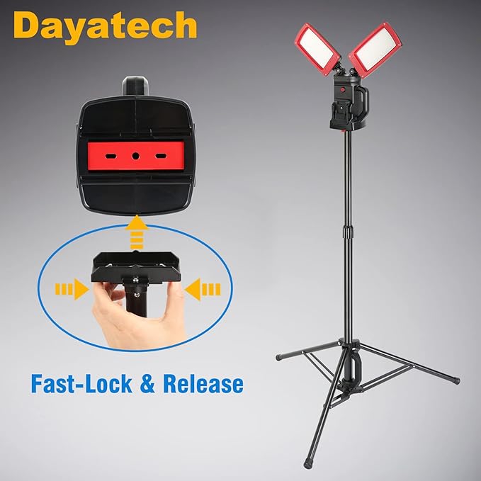 12000LM 85W Cordless LED Work Light, Dual-Head with Tripod, Compatible with Dewalt, Milwaukee, Makita 18–21V Battery, Flicker-Free, Glare-Free, Brightness Adjustable for Jobsite and Garage