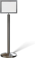 Crowd Control Warehouse Pedestal Standing Floor Sign Frame with Sloped Base, 11 x 14 Inch Horizontal, Satin Stainless Steel