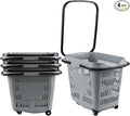 50 L Plastic Rolling Shopping Basket with Handle, 4 Pcs Large Plastic Shopping Baskets with Handles and Wheels, Gray