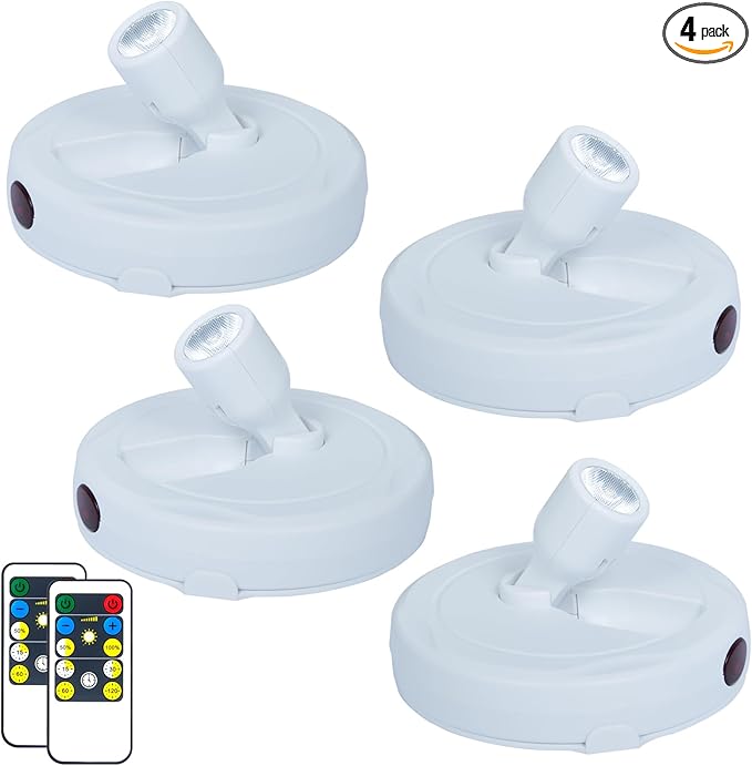 LED Spotlight, Battery Operated Picture Lights, Indoor Uplight, Puck Lights with Remote, Spot Light for Wall Art Display Dartboard Painting Accent Artwork Closet-4Pack