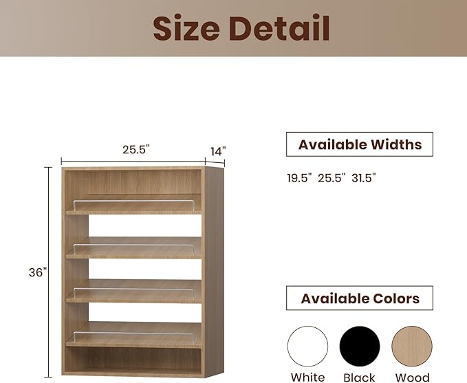 ROOMTEC 25.5" Shoe Shelf Short Tower Closet Unit, Modular Closet System with Shelf, Wardrobe Organizer for Bedroom or Walk-in Closet, Wall Mounted, Customizable Clothes Storage Unit, Wood