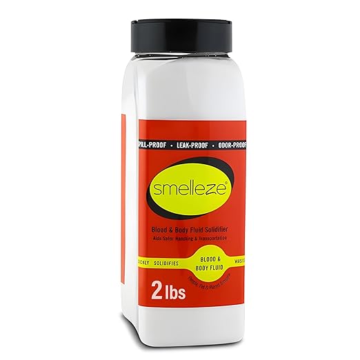 SMELLEZE Blood & Body Fluid Waste Clean Up Super Absorbent, Solidifier & Deodorizer: 2 lb. Granules Absorb Blood, Urine, Diarrhea, Vomit, Body Fluids & Other Water Based Bio Waste in Seconds