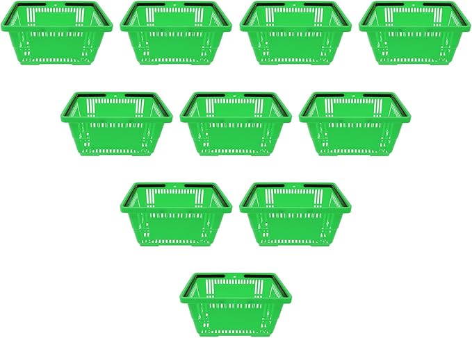 12PCS Shopping Baskets with Handles, Portable Wire Shopping Basket,Open&Stackable Design for Supermarket, Retail, Bookstore (Green)