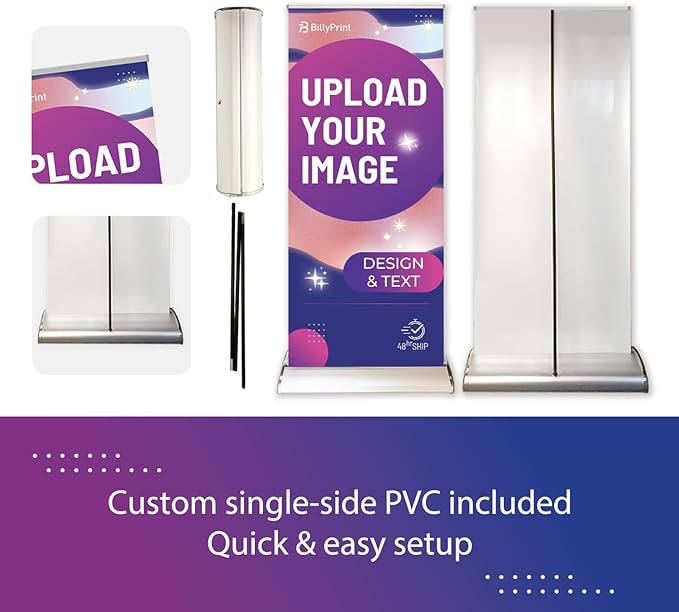 BillyPrint Custom Premium Retractable Banners 33x81in with Wide Base Stand & Padded Travel Bag, Customizable Roll Up Banner - Fast Delivery - 1 unit