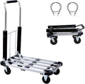 LEADALLWAY Foldable Push Cart Aluminum Alloy Platform Cart with 4-Wheel,Adjustable Length,330-LB Capacity(with 2 Ropes)