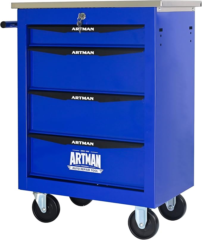4 Drawer Rolling Tool Chest with Locker, 22.2" D Metal Movable Lockable Tool Cart Box Multi-Functional Hardware Storage Cabinet Box for Warehouse Basement Home Pantry Garage