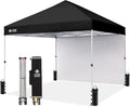 CROWN SHADES 8x8 Pop Up Canopy with 1 Side Wall - Beach Tent with One Push Setup - Outdoor Sun Shade for Events, Parties, Camping - Gazebo with STO-N-Go Cover Bag (Black)