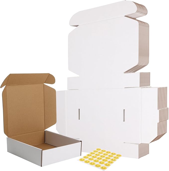 RLAVBL 30 Pack 7x7x2 Shipping Boxes, White Corrugated Cardboard Mailer Box for Packing Mailing Small Business
