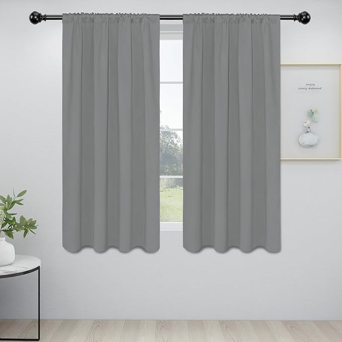 Easy-Going Rod Pocket Blackout Curtains for Bedroom, Room Darkening Window Curtains for Living Room, Thermal Insulated Noise Reduction Solid Window Drapes, 2 Panels(34x63 in, Light Gray)