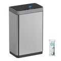 Mbillion Automatic Touchless 15 Gallon Motion Sensor Trash Can Stainless Steel Smart Trash Cans with Lid Rectangular Garbage Can for Kitchen Bedroom Home Office Silver