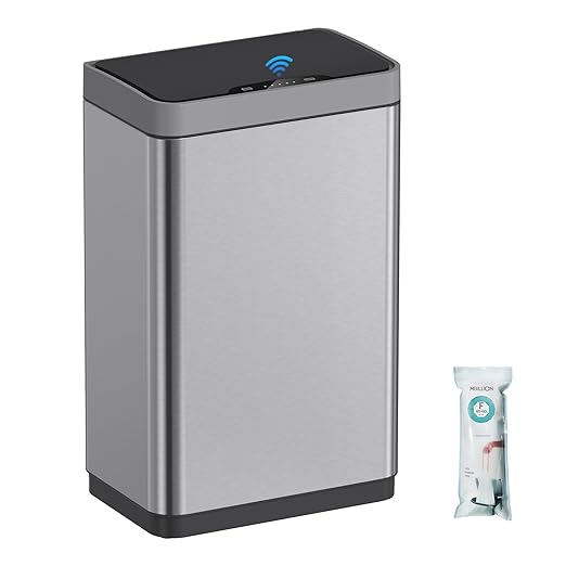 Mbillion Automatic Touchless 15 Gallon Motion Sensor Trash Can Stainless Steel Smart Trash Cans with Lid Rectangular Garbage Can for Kitchen Bedroom Home Office Silver