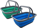 SAMMART 9.2L (2.37Gallon) Collapsible Tub with Handle - Portable Outdoor Picnic Basket/Crater - Foldable Shopping Bag - Space Saving Storage Container (Bluish-Green & Blue, 2)