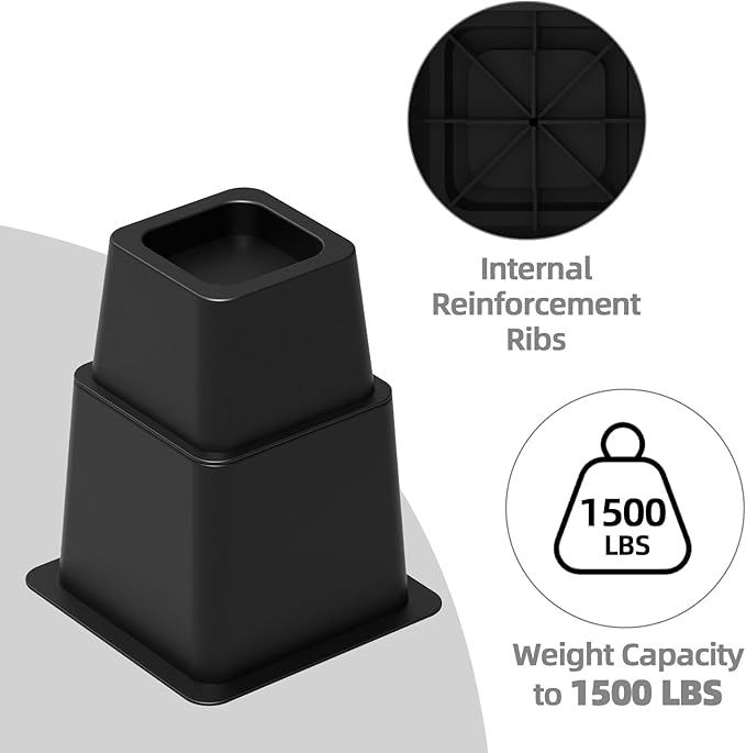 3, 5 or 8 inch Bed Risers Heavy Duty, Adjustable Furniture Risers for Bed, Sofa, Table, Chair, Support up to 1500 Lbs (Set of 6, Black)