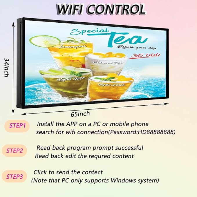 P5 Programmable Outdoor LED Business Sign 65"x34" P5 IP65 Waterproof, WiFi USB Control for Scrolling Text Image Video Advertising Display