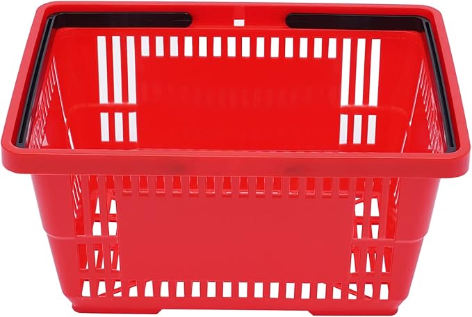12 PCS Shopping Baskets with Handles, 18L Red Plastic Shopping Basket, Portable Grocery Basket Essential for Supermarket Retail Shop Book Store Laundry(17" x 12" x 9", Red)