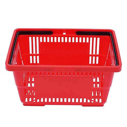 12Pcs 18L Shopping Baskets with Handles, Portable Plastic Retail Grocery Baskets Large Capacity for Stores, Supermarket, Retail, Groceries Shopping (Red)