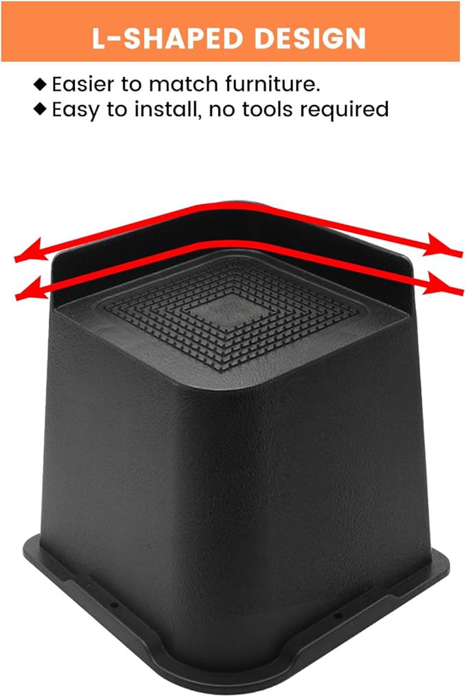 Bed Risers 2 inch, 3 inch, 4 inch, 6 inch or 8 inch Heavy Duty Furniture Risers, Up to 6000 Lbs L Shaped Design Bed Lifts Blocks for Couch Desk Sofa Table (Black, 8 Inch 8 Pack)