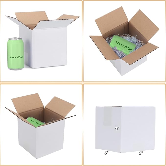 Calenzana 6x6x6 Inches Shipping Boxes Set of 40, White Corrugated Cardboard Box for Packing Mailing Small Business