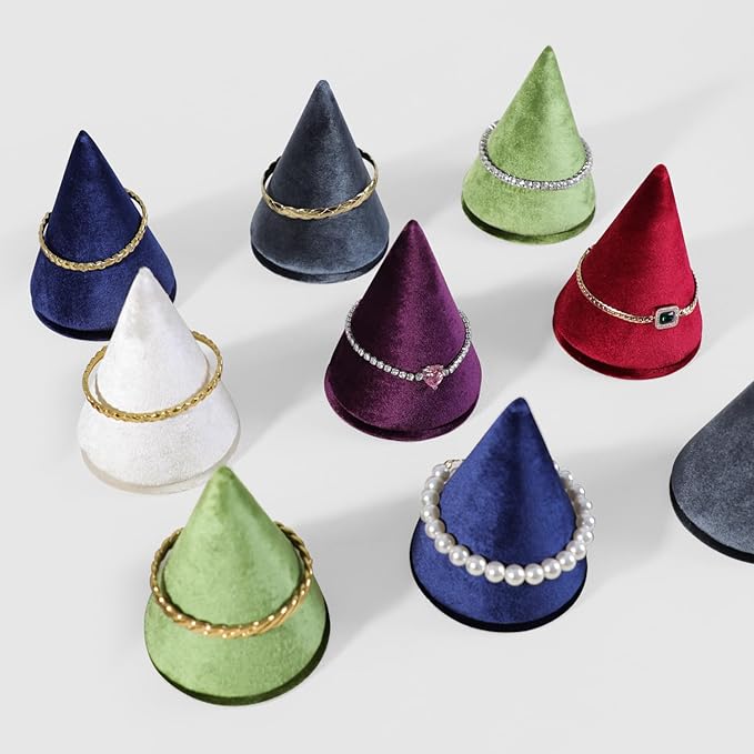 Resilient Velvet Bracelet Display Stand, Cone-Shaped Bangle Storage Holder For Jewelry Store Retail Countertop Organizer Stand (Purple, Resilient Velvet)