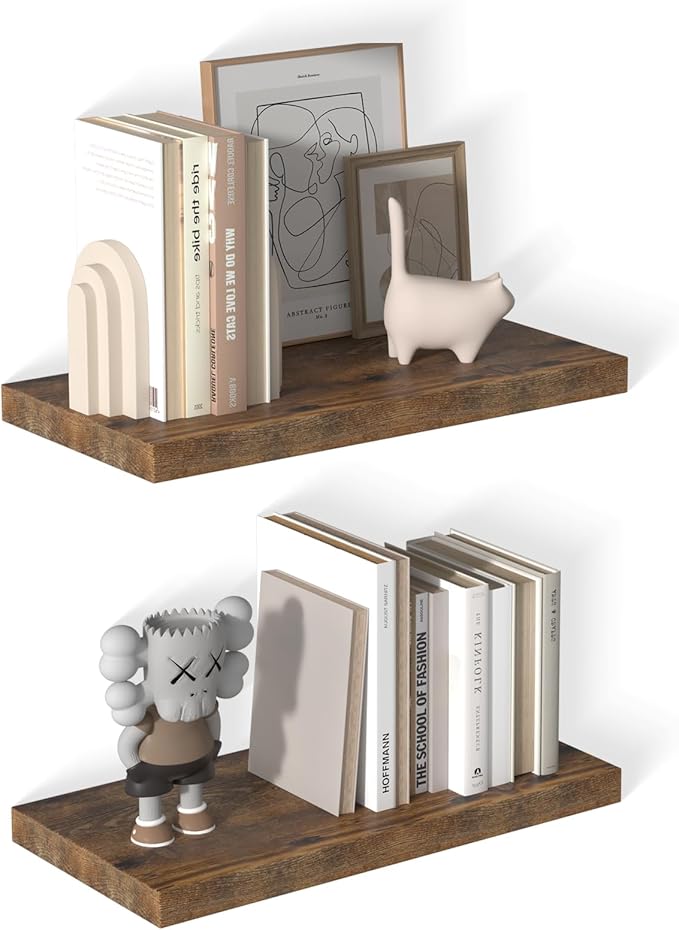 12 Inch Deep Floating Shelves for Wall 2 Pack Floating Shelfs Large Storage Space Wall Decor Display Shelf for Bathroom Living Room Bedroom Kitchen 23.8" W x 12" D x 1.2" H Rustic Brown