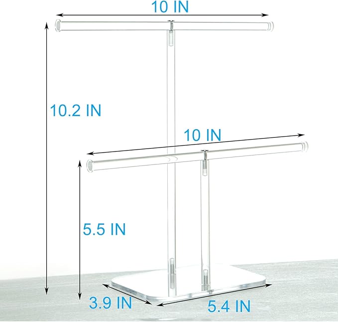 Premium Jewelry Stand , Solid Clear 2-Tier Acrylic Jewelry Organizer Stand & Bracelet holder Stand for Necklace Display, Ring & Watch Display