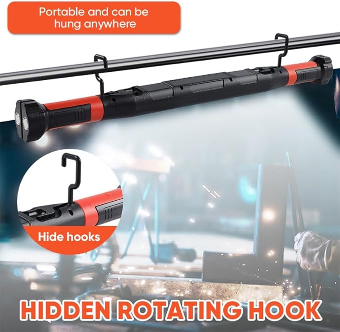 Magnetic Work Light Bar 2026 Upgraded | Rechargeable LED Light with Battery | IP55 Weather-Resistant Under Hood Light with Magnetic Base | Hooks & Clamp for Car Repair,Garage,Emergency,Power Outage