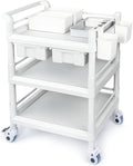 Medical Mobile Trolley Cart 3 Tier 500 Lbs Spacious Beauty Salon Rolling Trolley with Dirt Buckets Drawers 360°Rotate Wheels Heavy Duty Medical Utility Cart for Hospital Dental Clinic
