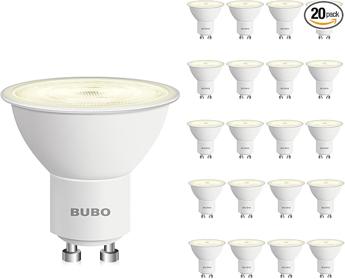 BUBO GU10 LED Bulb 6W Equivalent 50W, 3000K Warm White 650 Lumens, Non-Dimmable GU10 Bulb Replacement for Track Lighting, MR16 LED Bulb for Kitchen, Range Hood, Living Room, Bedroom, 20 Pack