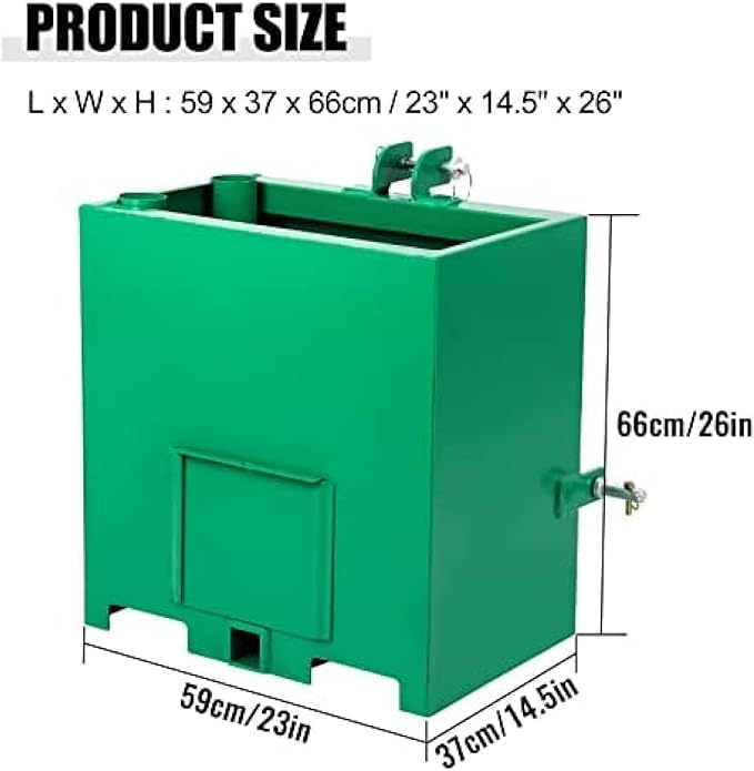 3 Point Hitch Ballast Box, 800 Lbs Tractor Ballast Box with 2'' Quick Hitch Receiver for 3 Point Category 1 Tractors, Loaders and Skid Steers,Green