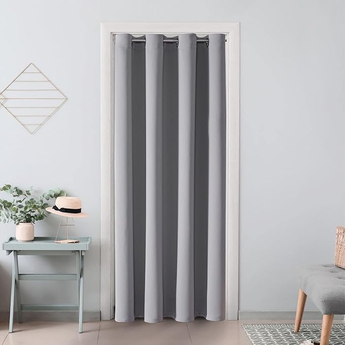 ChrisDowa Blackout Door Curtains for Doorway Privacy, Grommet Closet Curtains for bedroom closet door, Thermal Insulated Temporary Doorway Cover Room Divider Drapes (1 Panel, Light Grey, 52 x 80 Inch)