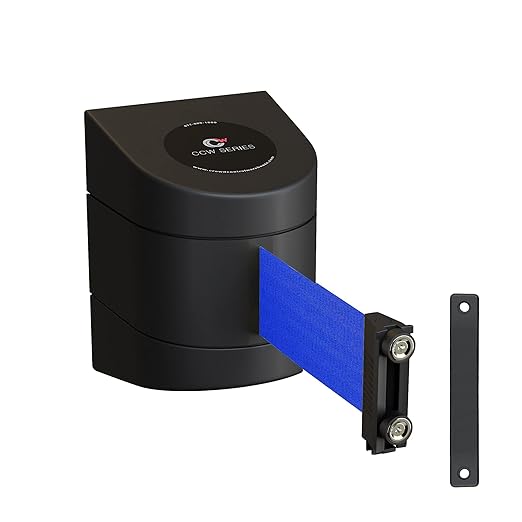 Crowd Control Warehouse - CCW Series WMB-220 Magnetic Wall Mount Retractable Belt Barrier - 15 Foot, Blue Belt with Black ABS Case