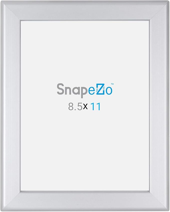 SnapeZo Certificate Frame 8.5x11, Silver, 1.25 Inch Aluminum Profile, Front-Loading Snap Frame, Wall Mounting, Professional Series