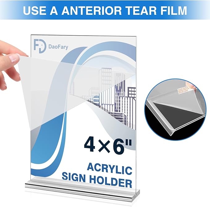 Daofary Acrylic Sign Holder 4 x 6 Inches 4 Pack, Double-Sided Stand up Table Top Paper Holder, Store Sign Holders, Plastic Sign Display for Restaurants, Hotels, Office