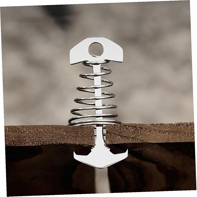 POPETPOP 2pcs Fish Bone Tent Pegs Stainless Steel Spring Hook Lightweight Ground Nails for Camping Hiking Outdoor Tent Accessories Small