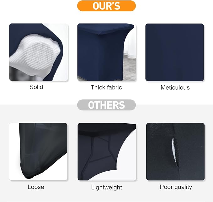 SEPARO 1 Pack 4 Ft Navy Blue Table Cover Fitted Rectangular Tablecloth Stretchable Fabric Table Cloth 4 ft Wrinkle-Free for Party Tradeshows Banquet Weddings Cocktail