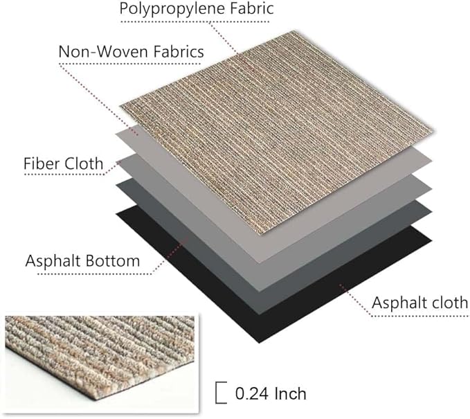 Heavy Duty Commercial Carpet Tiles 24" x 24", 18 Pcs/72 sq ft (FlexLok tabs Included),Non-Slip Soft Square Carpet Floor Tile for Office Bedroom Living Room Kitchen Garage Gym (Khaki)