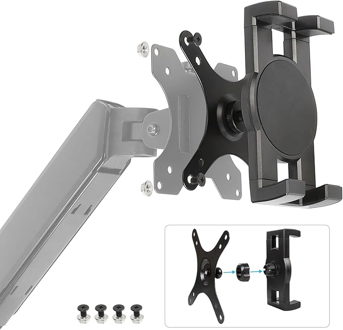 xik VESA Mount Adapter for iPad - Spring Clamp Holder for Phones, Tablets & Portable Monitors - Features 360° Rotation & Tilt - Fits VESA 75x75 & 100x100mm